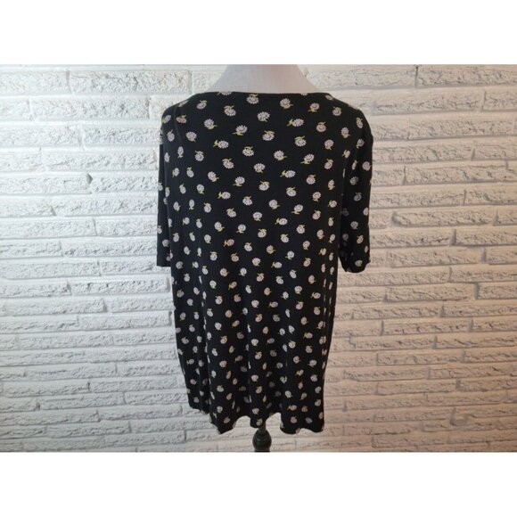 J Jill Womens Top Extra Large Tee Pima Shirttail Daisies Black Cotton FLO365E - Picture 5 of 9